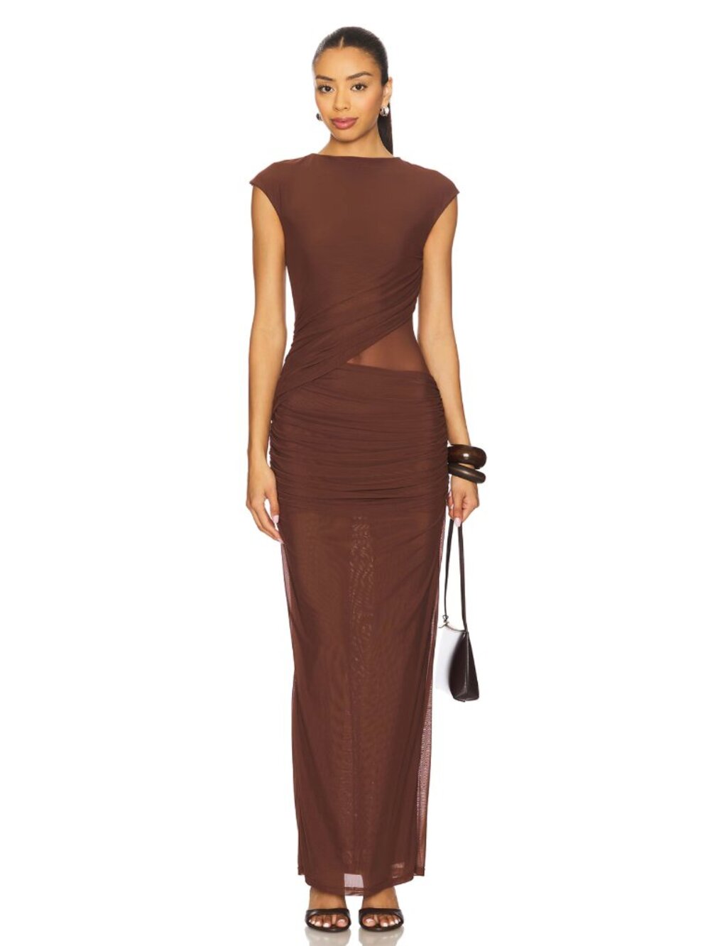 NEW SNDYS x REVOLVE Lorelai Maxi Dress in Mocha Brown Sheer Gown Medium